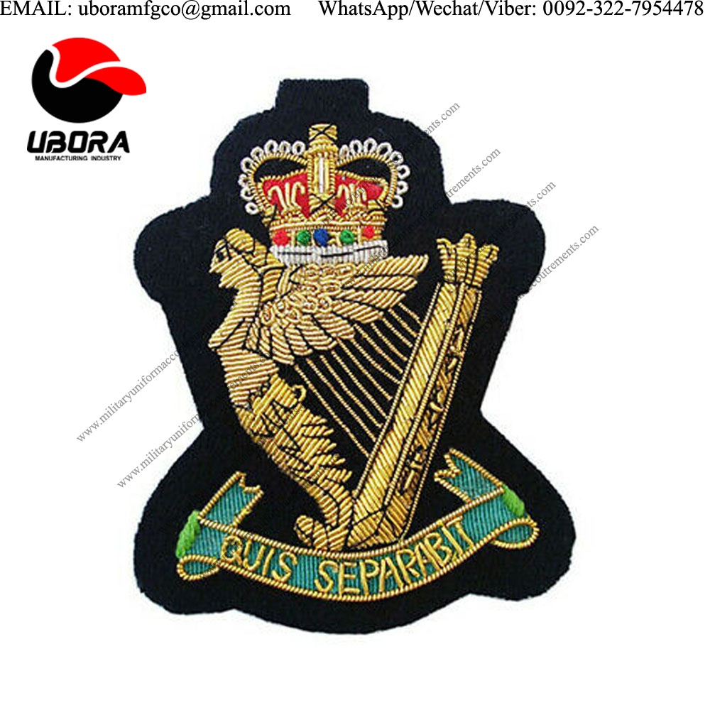 Custom Royal Ulster Rifles, Blazer Badge Wire Bullion Badge 7.5cm x 10cm